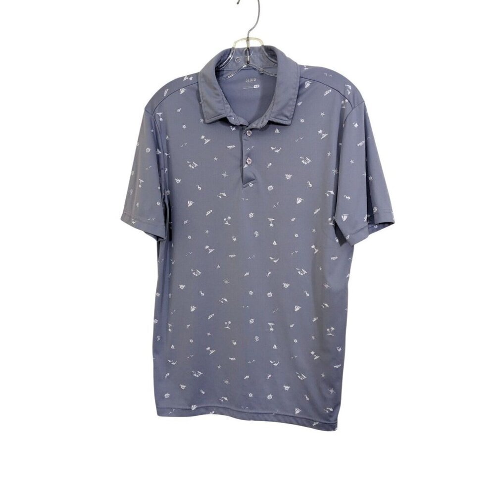 Sligo Golf Shirt Short Sleeve Polo Mens Med Gray White Ocean Micro Print Summer